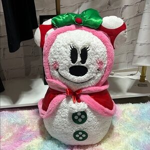 Minnie Mouse Pink and White Snowman Plush with Green Accents